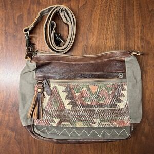 Myra Luguni Shoulder Bag Purse Canvas Leather Southwestern Aztec Rustic Cowgirl
